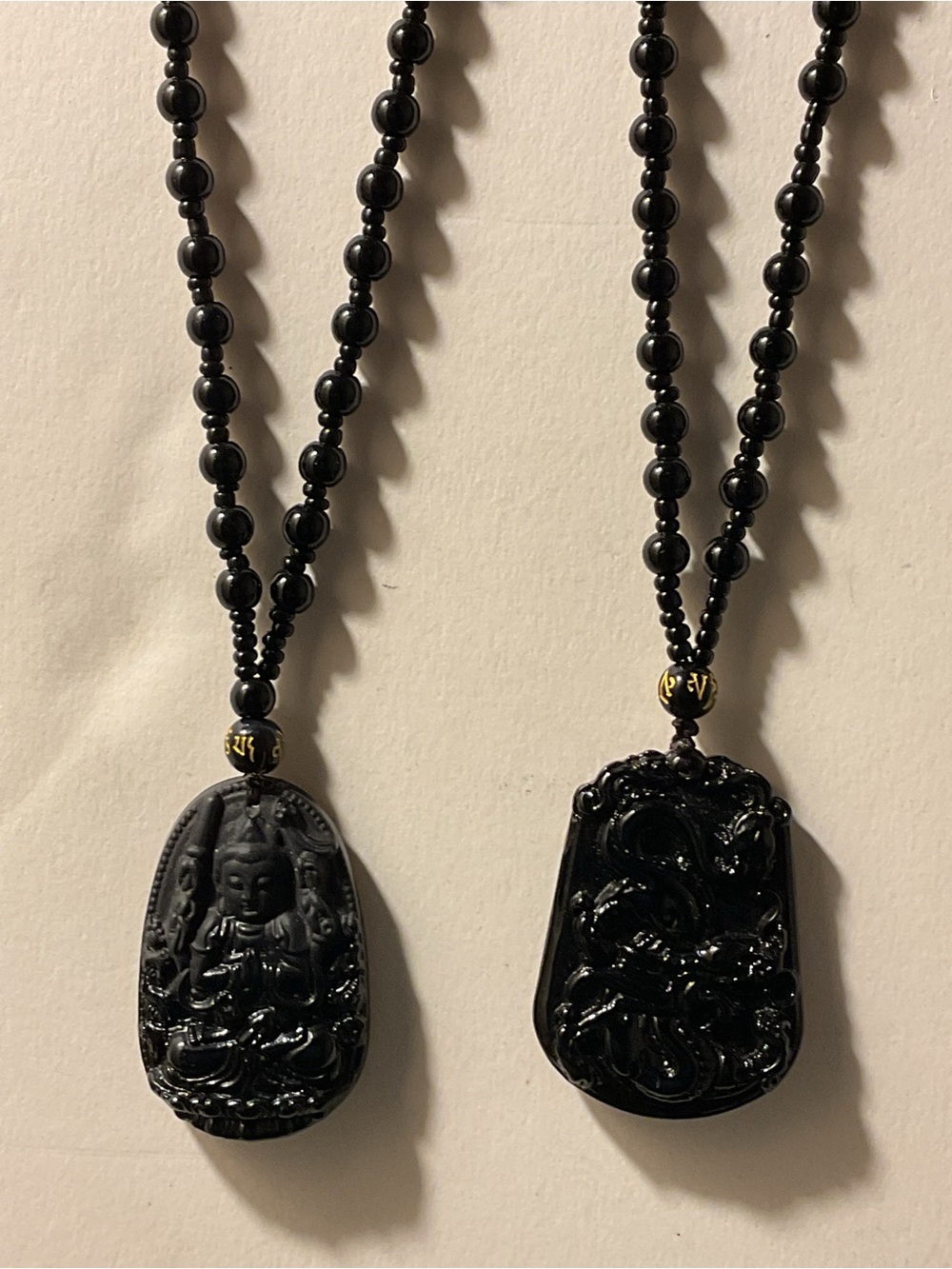 Black Carved Obsidian Stone Necklaces